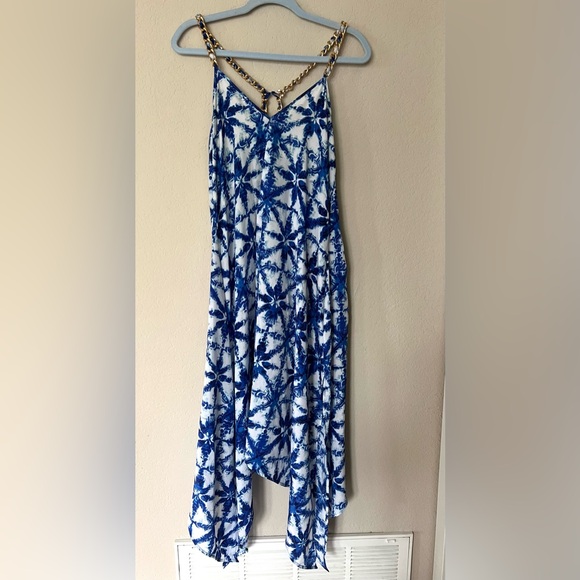 Michael Kors Handkerchief Midi Dress with Gold Hardware Chain Straps - Picture 3 of 11